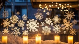 Fenêtre décorée au blanc de Meudon pour Noël