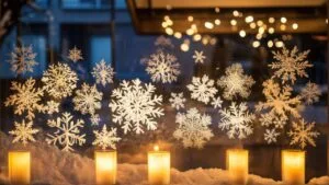Fenêtre décorée au blanc de Meudon pour Noël