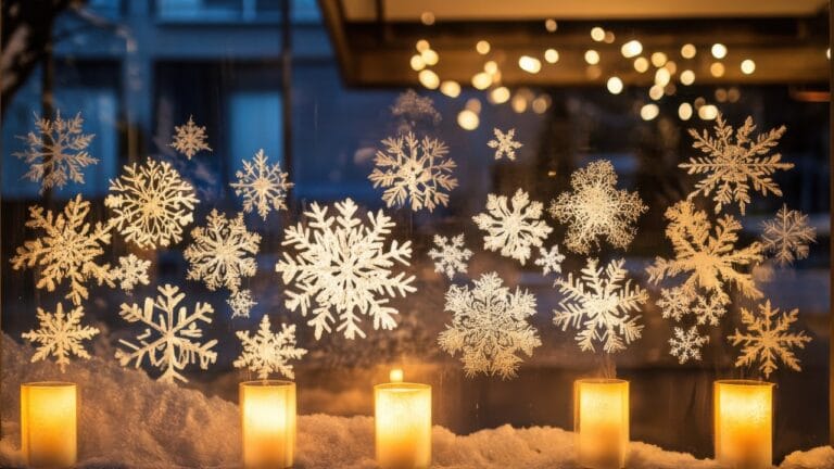 Fenêtre décorée au blanc de Meudon pour Noël