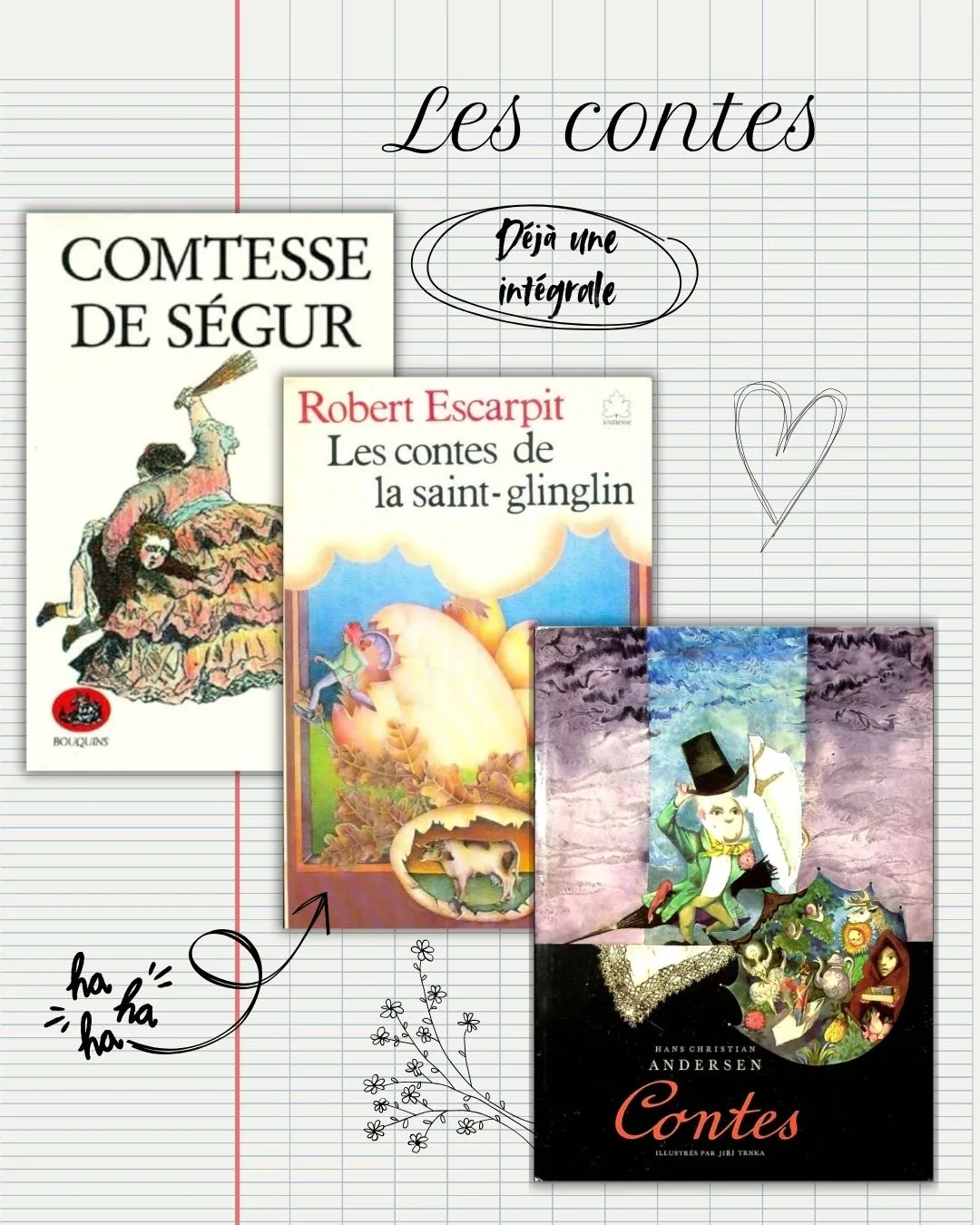 Les livres de contes qui ont marqués mon enfance : Les nouveaux contes de fées de la Comtesse de Ségur, Les contes de la saint glinglin et les contes d'Andersen