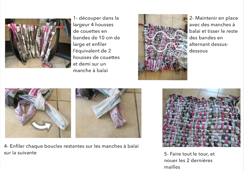 pas à pas pour confectionner un tapis de sol avec la méthode des tawashis